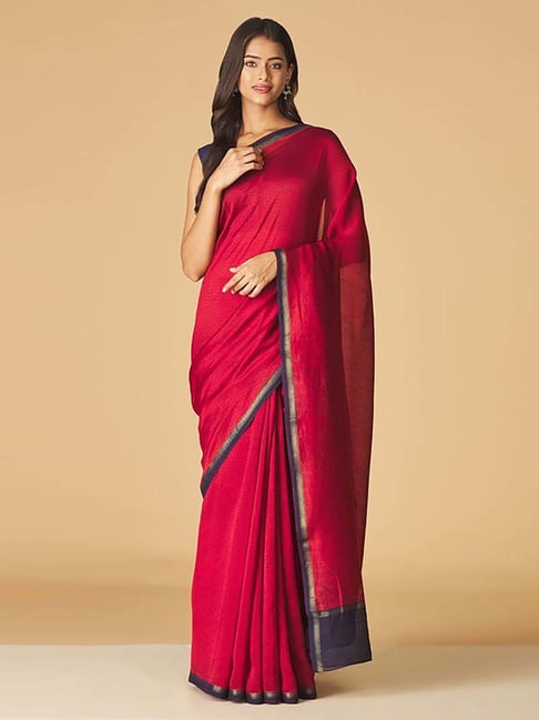 Fabindia Red Printed Saree Without Blouse Price in India