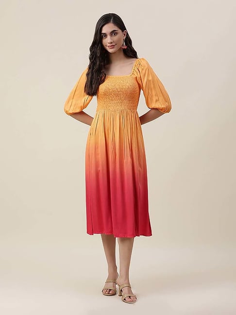 Fabindia Yellow & Red A-Line Dress Price in India