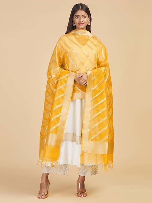 Buy Fabindia Yellow Woven Pattern Dupatta | Find the Best Price Online ...