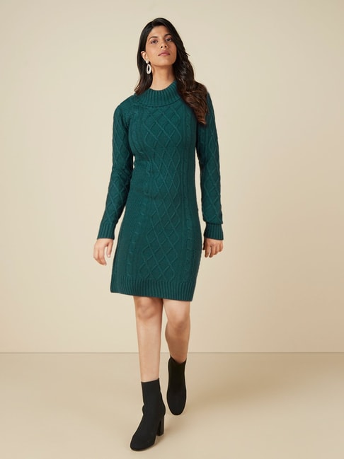LOV by Westside Emerald Green Cable-Knit Dress Price in India