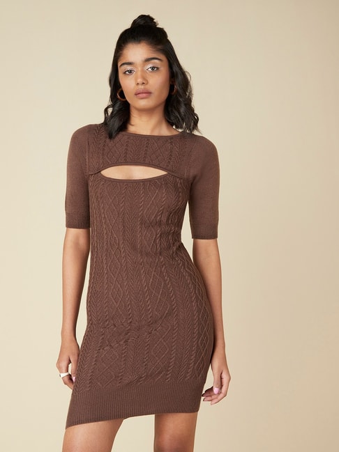 Nuon by Westside Dark Taupe Knitted Design Dress Price in India
