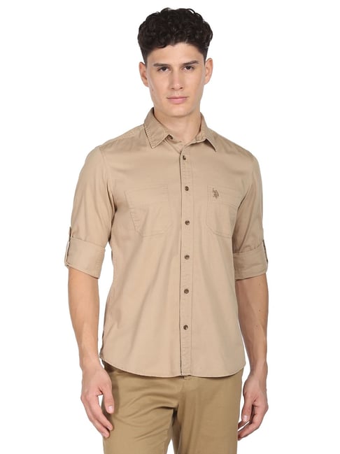 Buy Polo Light Khaki Cotton Regular Fit Shirt for Mens