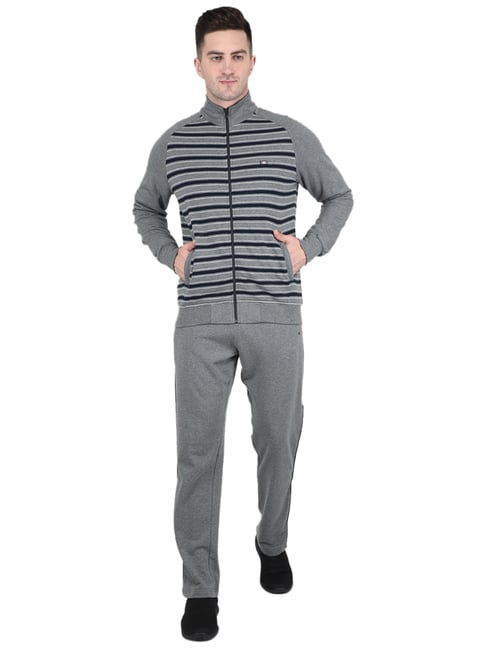 Monte Carlo Grey Regular Fit Striped Tracksuits