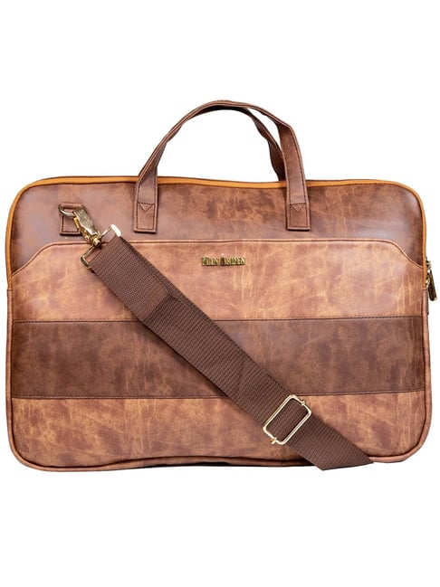 Buy Man Arden Tan Faded 14 inch Medium Leather Laptop Bag at Best