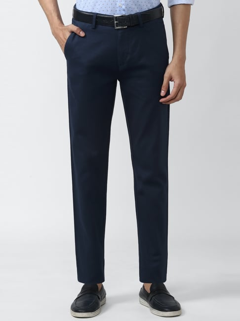 Peter England Navy Slim Fit Trousers