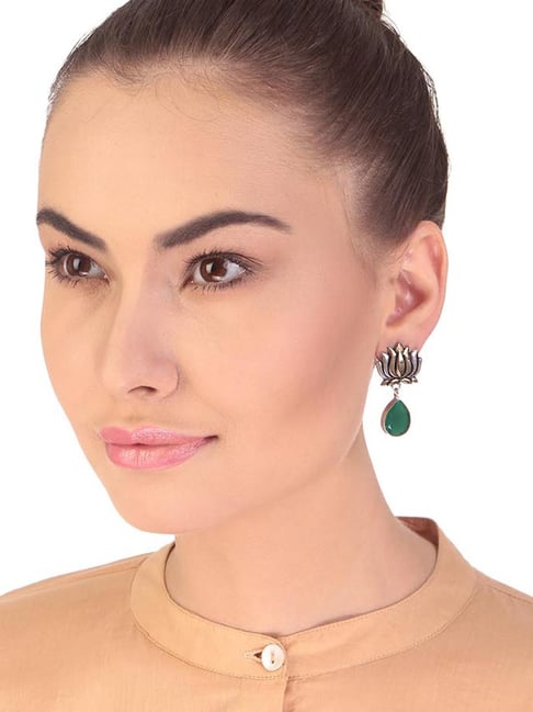 Imli Street Green & Golden Drop Earrings-picture-48