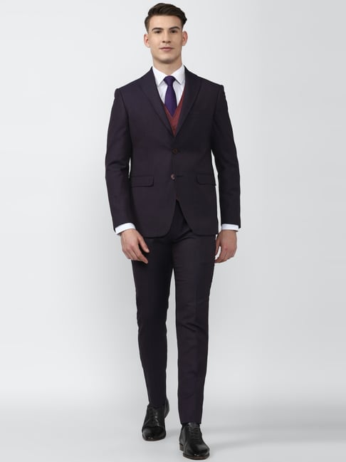 Peter England Elite Purple Slim Fit Three Piece Suit