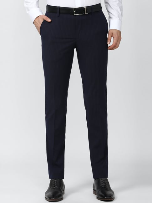 Buy Navy Blue Mid Rise Striped Pants for Men