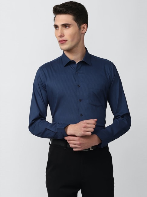 Buy Van Heusen Navy Blue Cotton Slim Fit Checks Shirts for Mens Online   Tata CLiQ