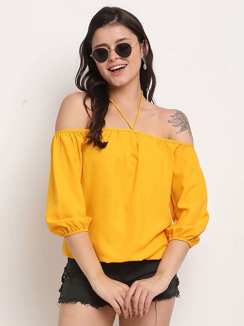 Mustard yellow off hot sale the shoulder top