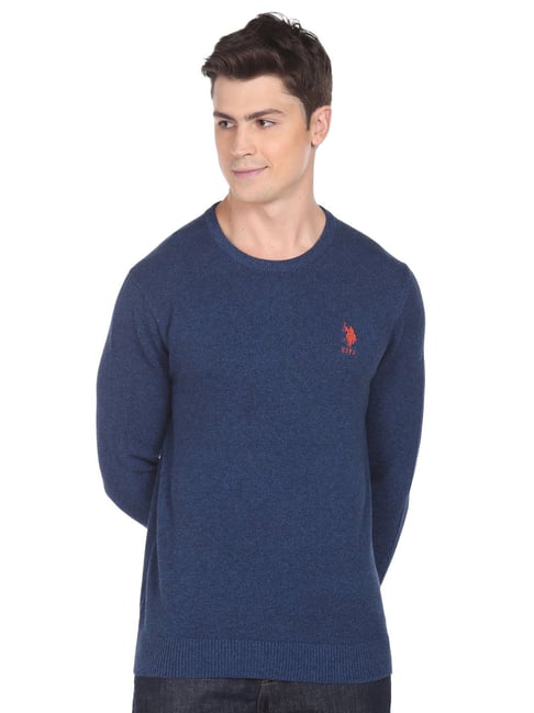 U S Polo Assn U.S. Polo Assn. Blue Cotton Regular Fit Sweaters