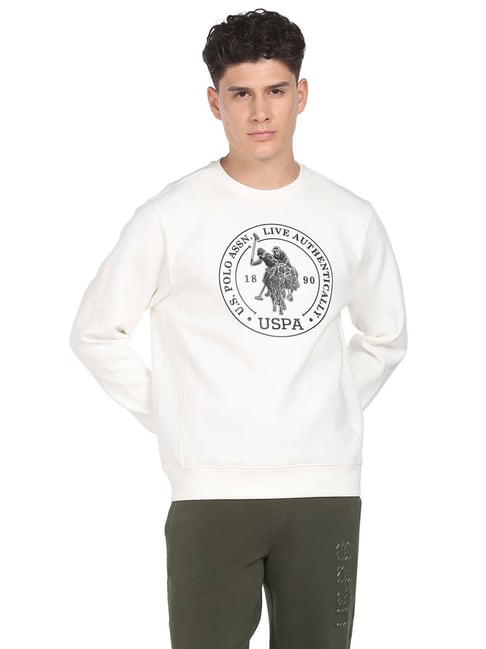 U S Polo Assn U.S. Polo Assn. White Cotton Regular Fit Printed Sweatshirt