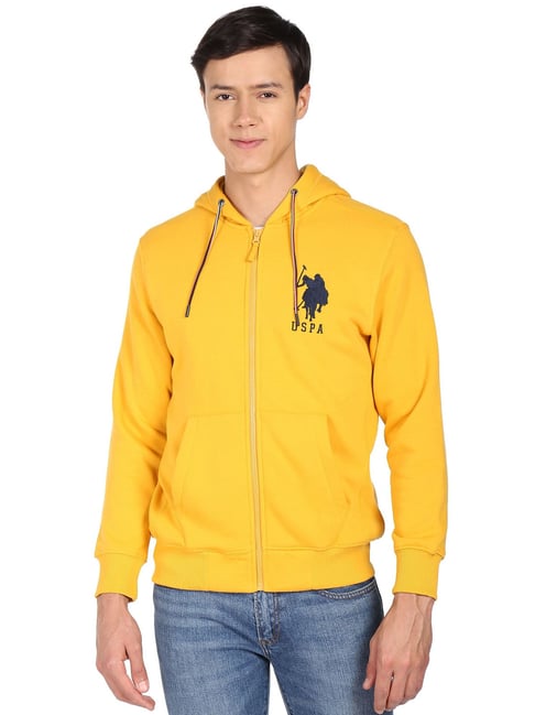 U S Polo Assn U.S. Polo Assn. Yellow Cotton Regular Fit Hooded Sweatshirt