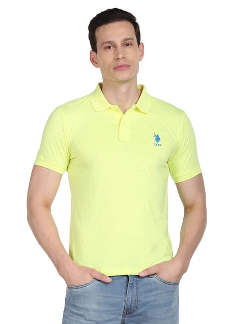 U S Polo Assn U.S. Polo Assn. Neon Yellow Cotton Regular Fit Polo T-Shirt