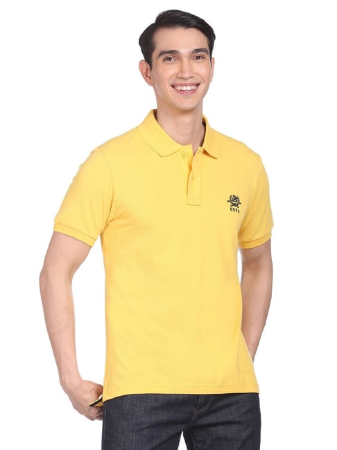 U S Polo Assn U.S. Polo Assn. Yellow Cotton Regular Fit Polo T-Shirt