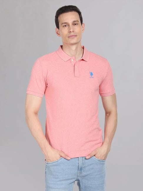 U S Polo Assn U.S. Polo Assn. Pink Cotton Regular Fit Polo T-Shirt