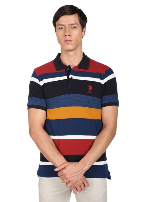 U S Polo Assn U.S. Polo Assn. Multi Cotton Regular Fit Striped Polo T-Shirt