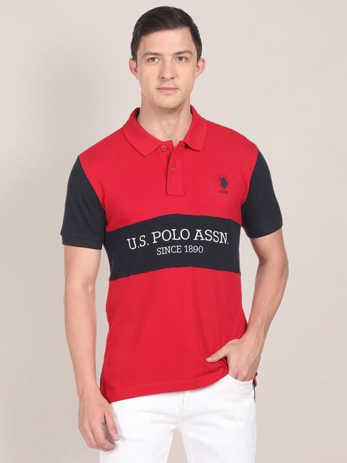 U S Polo Assn U.S. Polo Assn. Red Cotton Regular Fit Colour Block Polo T-Shirt