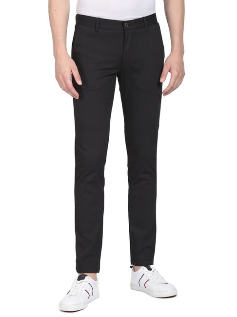 U S Polo Assn U.S. Polo Assn. Black Cotton Regular Fit Self Pattern Trousers