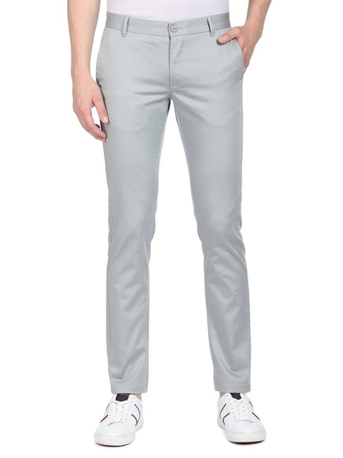 U S Polo Assn U.S. Polo Assn. Grey Cotton Slim Fit Printed Trousers