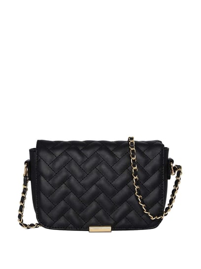 Accessorize London Women's Black Quilted Chain Shoulder Bag