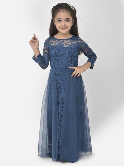 Buy Eavan Kids Teal Blue Lace Work Dress for Girls Clothing Online