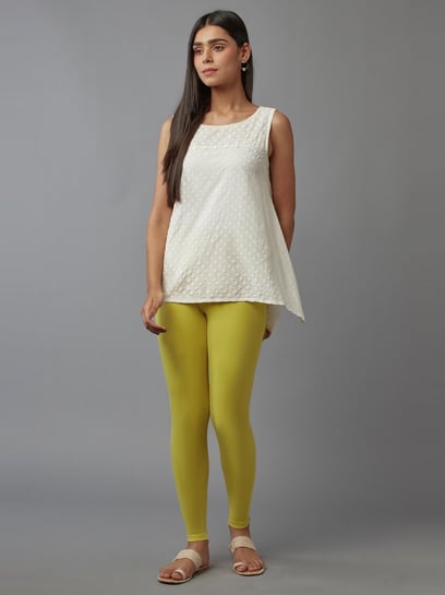 W Lime Green Regular Fit Tights
