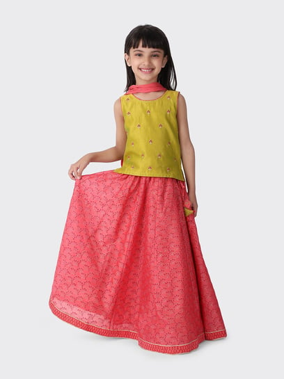 Buy Purple Cotton Silk Printed 2Pc Lehenga Set for Kids Online at Fabindia  | 20058128