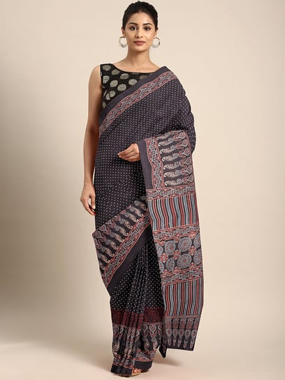 Classic Elegance. Ajrakh Hand Block Printed Cotton Mul Saree - Blue Di –  Okhaistore