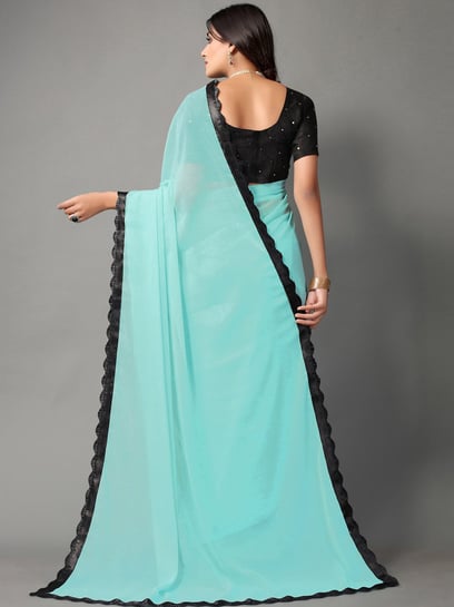Royal Blue Plain Georgette Saree Full Sleeves Blouse Women Bridesmaid Sari  Sarees - Etsy | Designer saree blouse patterns, Saree look, Elegant saree