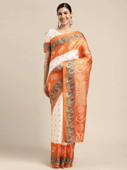 Off white-Orange Color Jequard-Georgette Designer Saree | Silk sarees  online shopping, Half saree designs, Saree styles