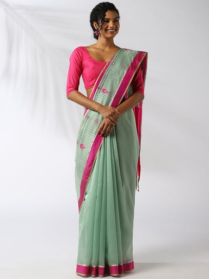 Bottle Green With Pink Border Silk Traditional Saree – paanericlothing