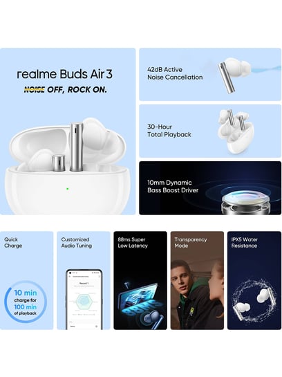 realme Buds Air 3 True Wireless in-Ear Earbuds with 42dB Active Noise  Cancellation (ANC), Dual Device Pairing and 30 hrs Playtime with Fast  Charging