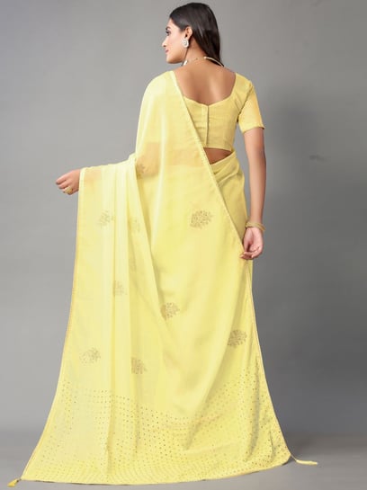 Buy HOUSE OF BEGUM Women's Light Yellow Banarasi Saree with Zari Work and  Printed Unstitched Blouse | Shoppers Stop