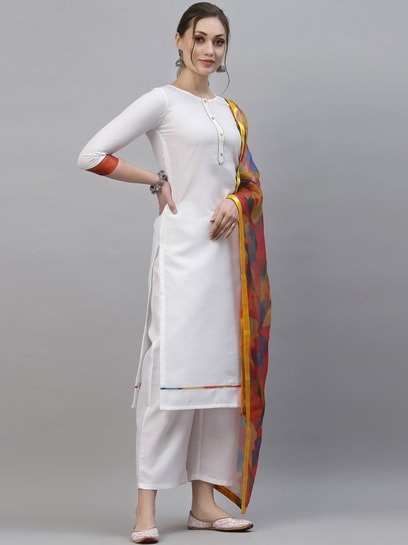 LASTINCH All Size's Solid White Kurti with three fourth Sleeves