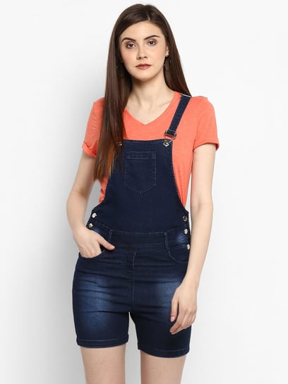 Buy StyleStone Dark Blue Mini Dungaree for Women Online @ Tata CLiQ