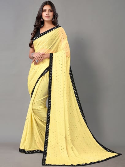 Yellow Georgette Plain Saree with Heavy Embroidery Blouse | Indian Fes –  HATKE BRIDE