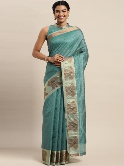 Buy Satrani Pista Green Cotton Woven Saree With Unstitched Blouse for Women  Online @ Tata CLiQ