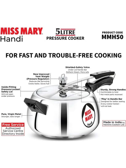 Buy Hawkins Miss Mary Silver 38.5 cm Pressure Cooker 5 L Set