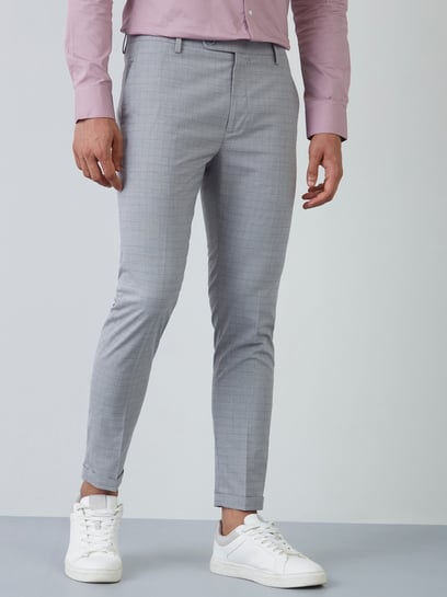 Buy WES Formals Grey Slim Fit Trousers from Westside