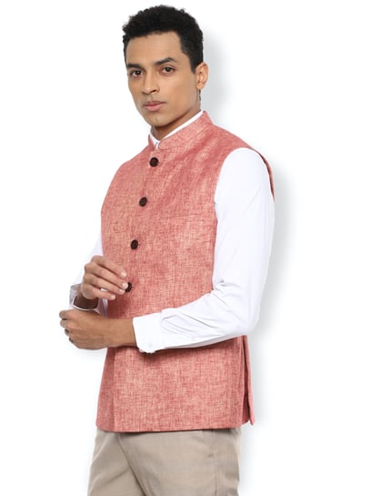 Light Pink Printed Nehru Jacket With Kurta Set Design by Line by Shamim  Khan at Pernia's Pop Up Shop 2024