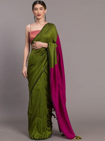 Green Silk Wedding Saree Designer Pink Blouse – RawaazFashion