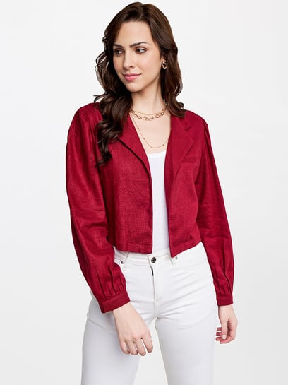 Avec Les Filles Cropped Corduroy Jacket Small Shacket Raspberry Red | eBay