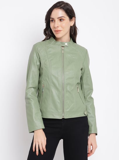 Womens Off-White Jackets | Embossed Logo Biker Jacket Green ⋆ Keyhole Kates