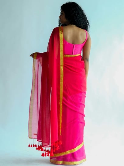 Ready to ship | Hot Pink Bridal Sarees online shopping