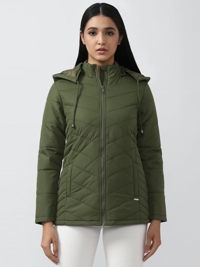 Spirit Women Olive Green Solid Windcheater Tailored Jacket