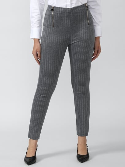 Women Striped Relaxed Flared Wrinkle Free Pleated Cotton Trousers –  BITTERLIME