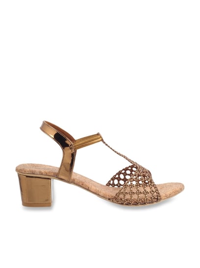 Buy Mochi Women's Antique Gold Ankle Strap Sandals for Women at