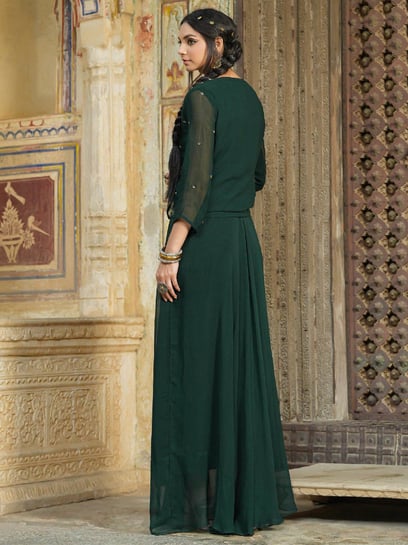 Buy SCAKHI Dark Green Embellished Ethnic Dress With Jacket for