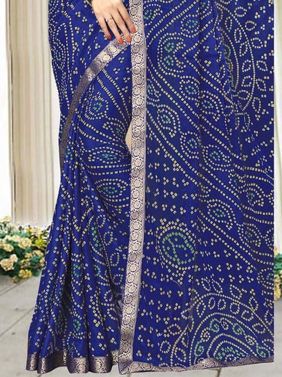 Bandhej Print Chiffon Royal Blue Saree